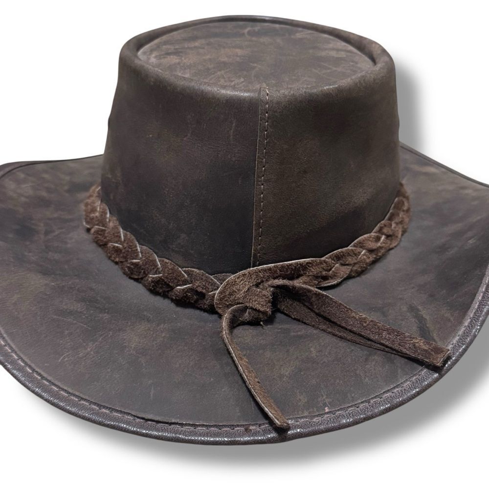Walker Buffalo Leather Cowboy Hat Western Ranch Rodeo Rustic Style 22.5” - Picture 6 of 12